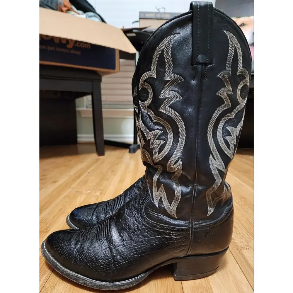 Tony Lama Genuine Ostrich Skin Western Cowboy Boots Black Mens Size 9.5 EE WIDE